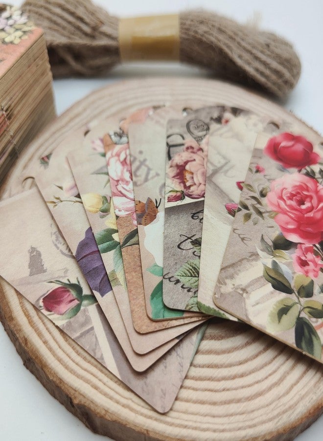SMARSTICKER 80pcs Vintage Flower Hanging Tags Card Blank Gift Tags with String Flower Style Paper Gift Tags for Wedding Birthday Party Decor, DIY Gift Wrapping, Scrapbooking, Wedding Gifts - Image 5